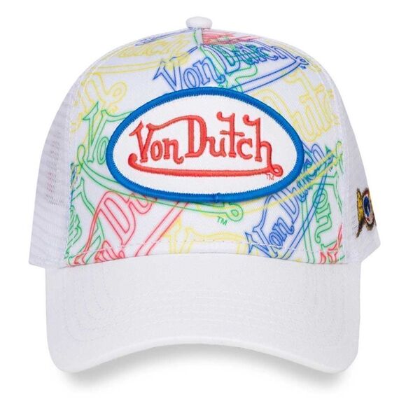 NWT New! VON DUTCH NEON LOGO WHITE TRUCKER HAT. OS. Streetwear Y2K Unisex